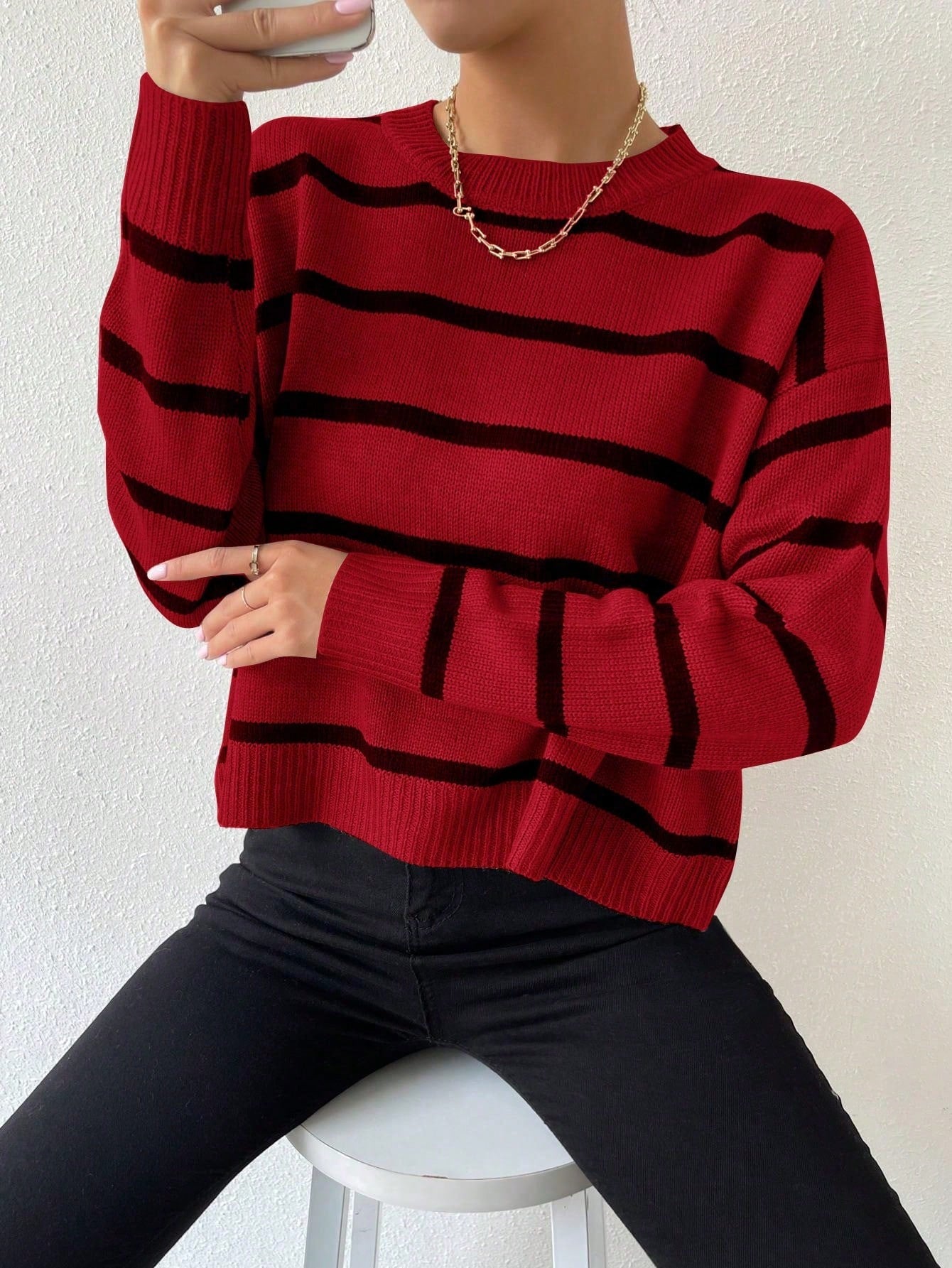Suéter Feminino listrado gola redonda Lolla