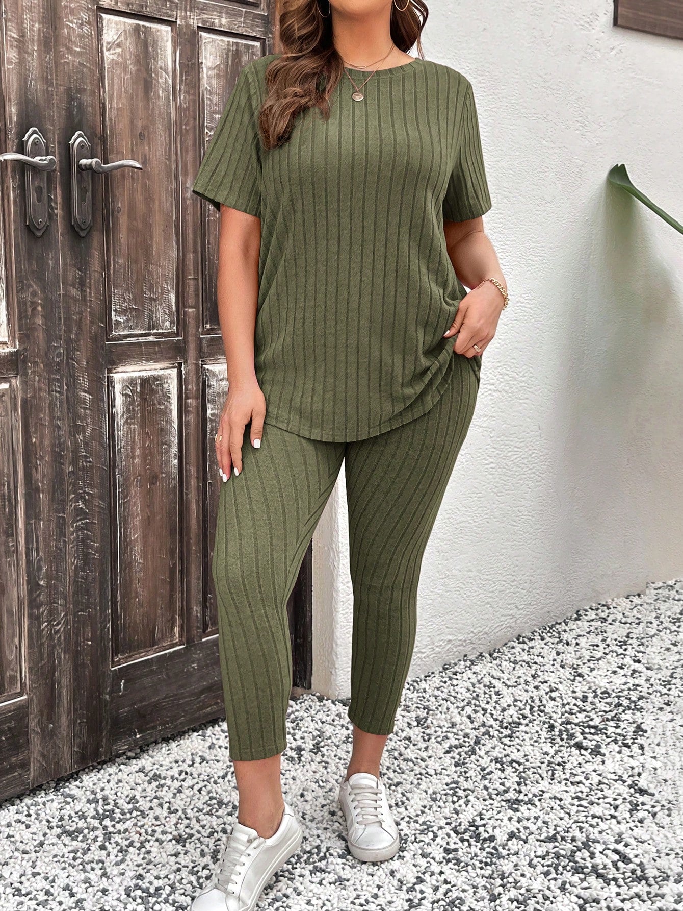 Conjunto feminino canelado Vannesa. Plus Size