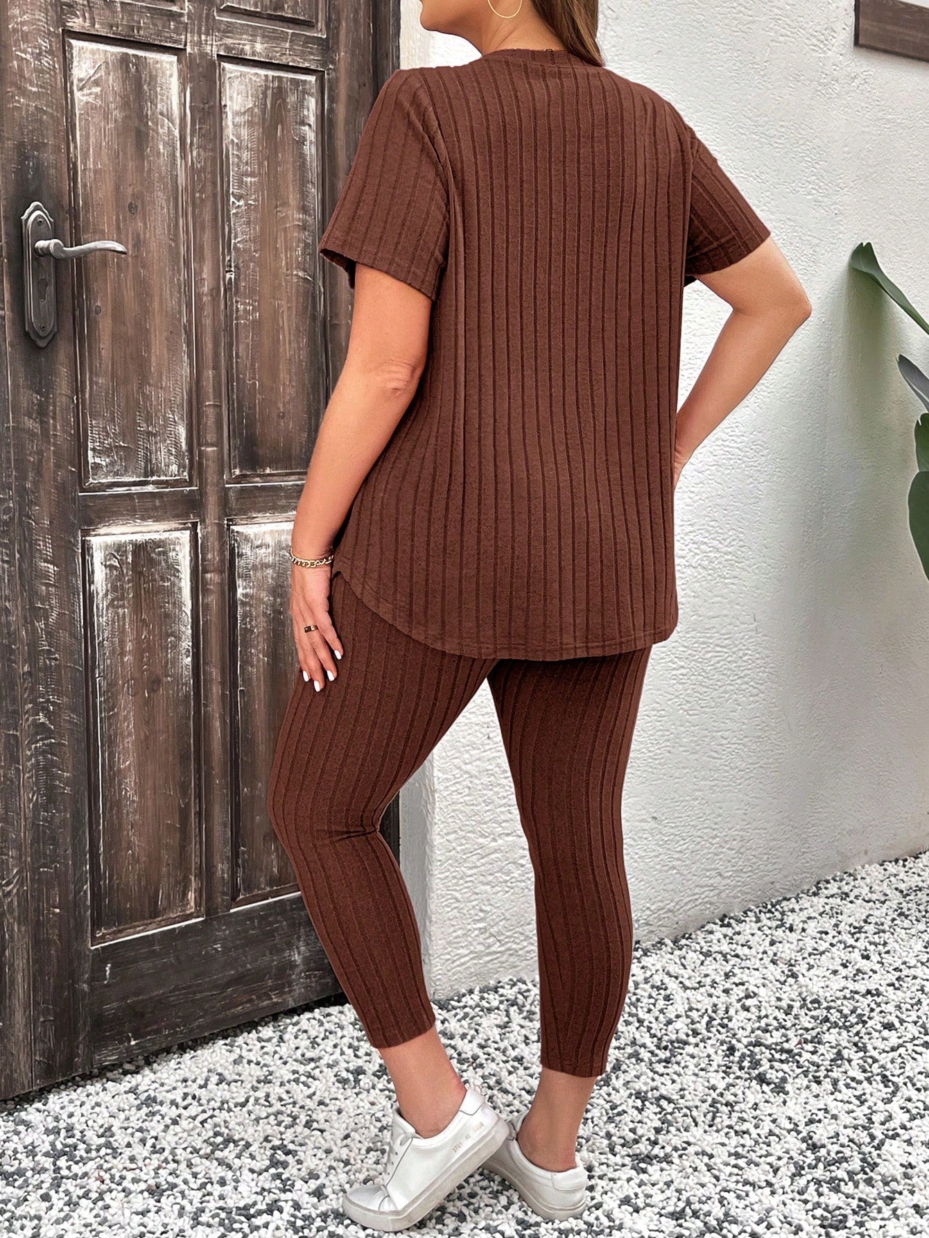 Conjunto feminino canelado Vannesa. Plus Size