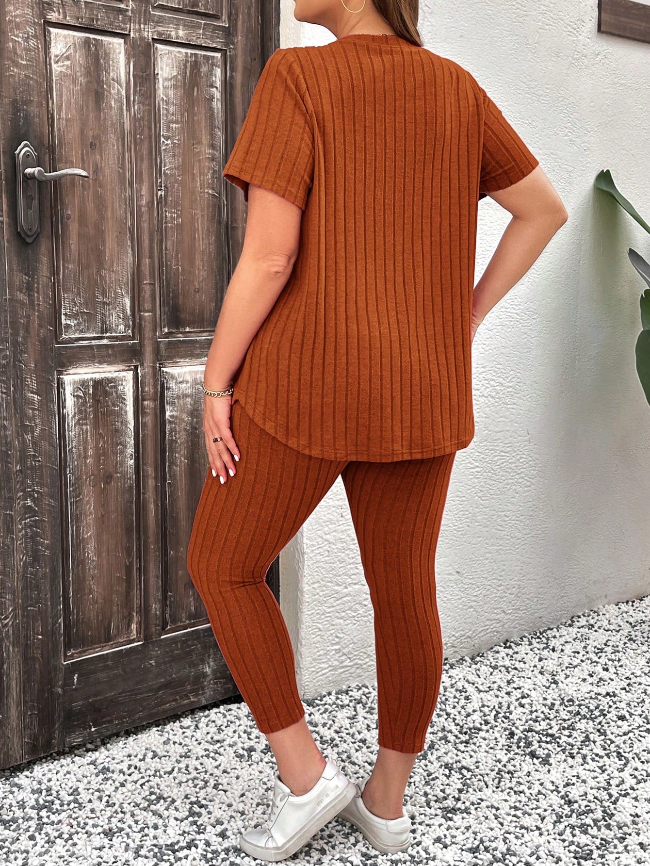 Conjunto feminino canelado Vannesa. Plus Size