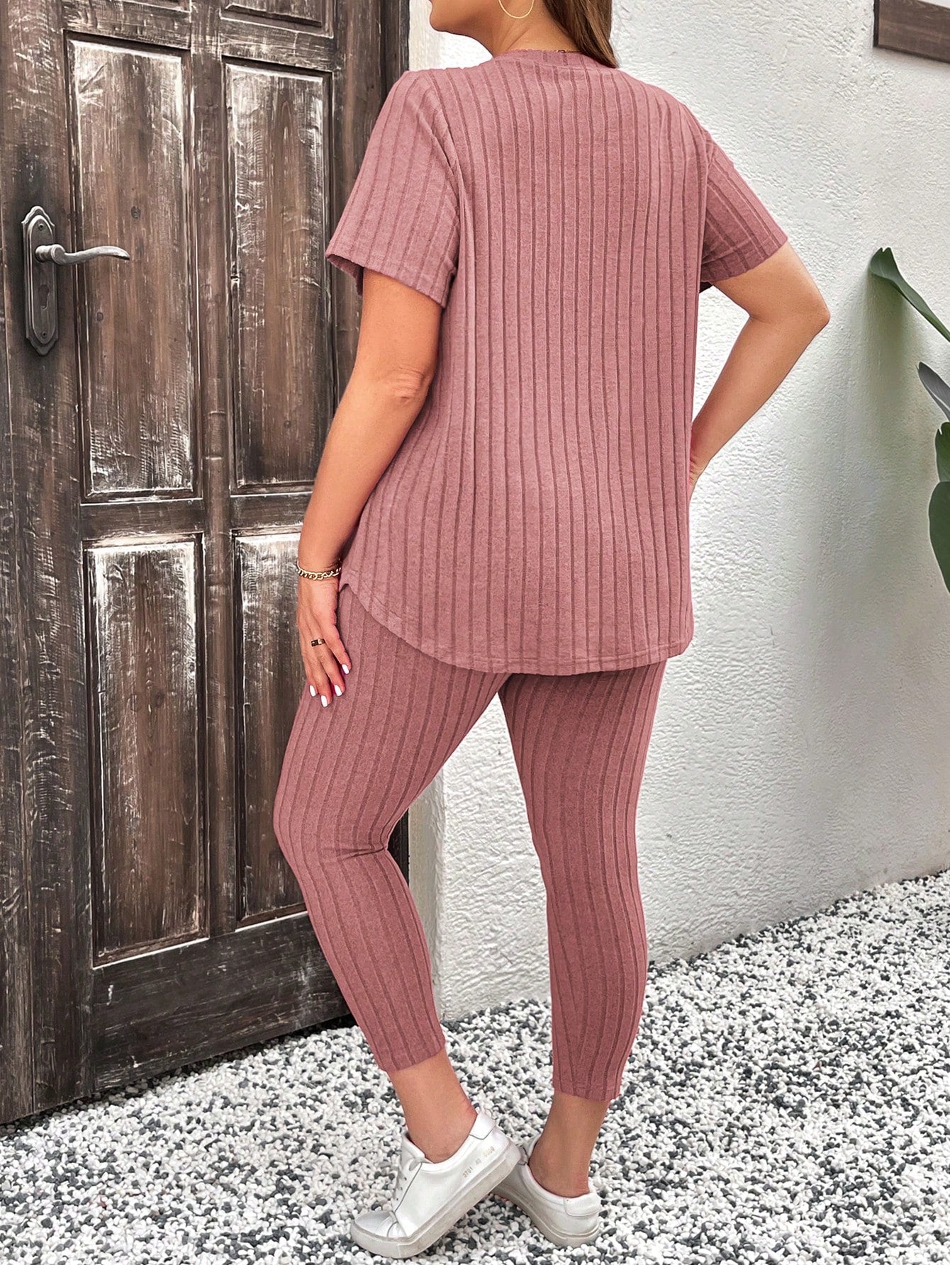 Conjunto feminino canelado Vannesa. Plus Size