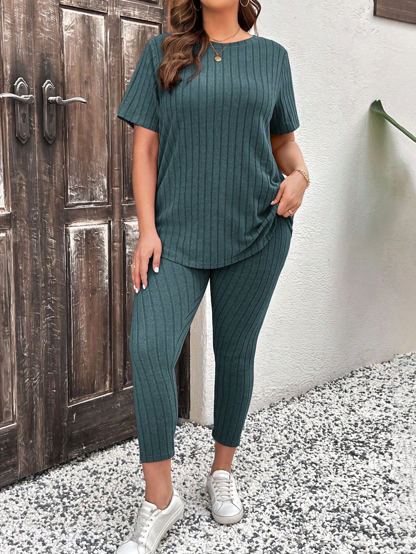 Conjunto feminino canelado Vannesa. Plus Size