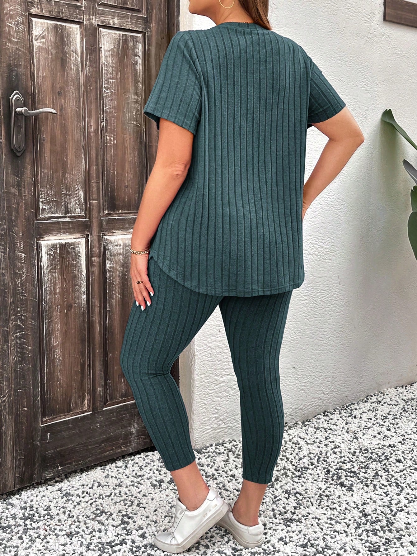 Conjunto feminino canelado Vannesa. Plus Size
