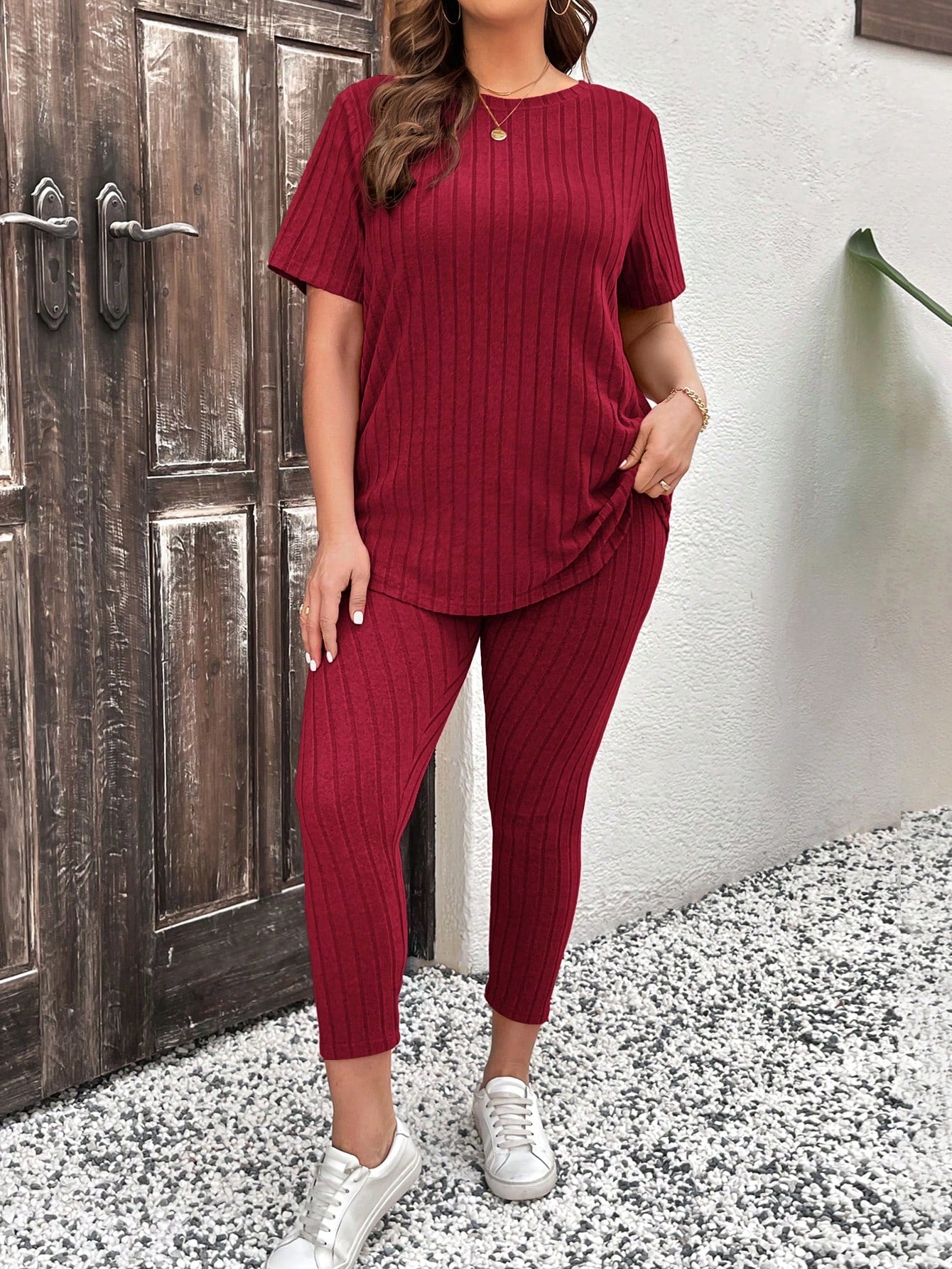 Conjunto feminino canelado Vannesa. Plus Size