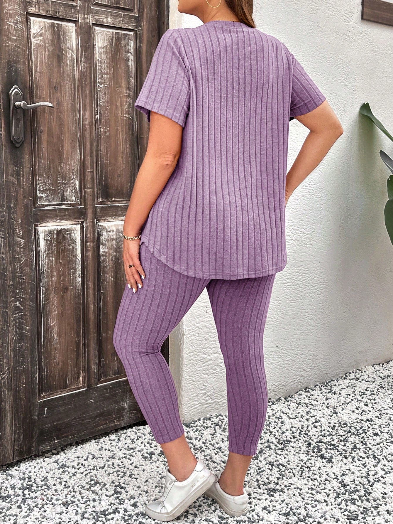 Conjunto feminino canelado Vannesa. Plus Size