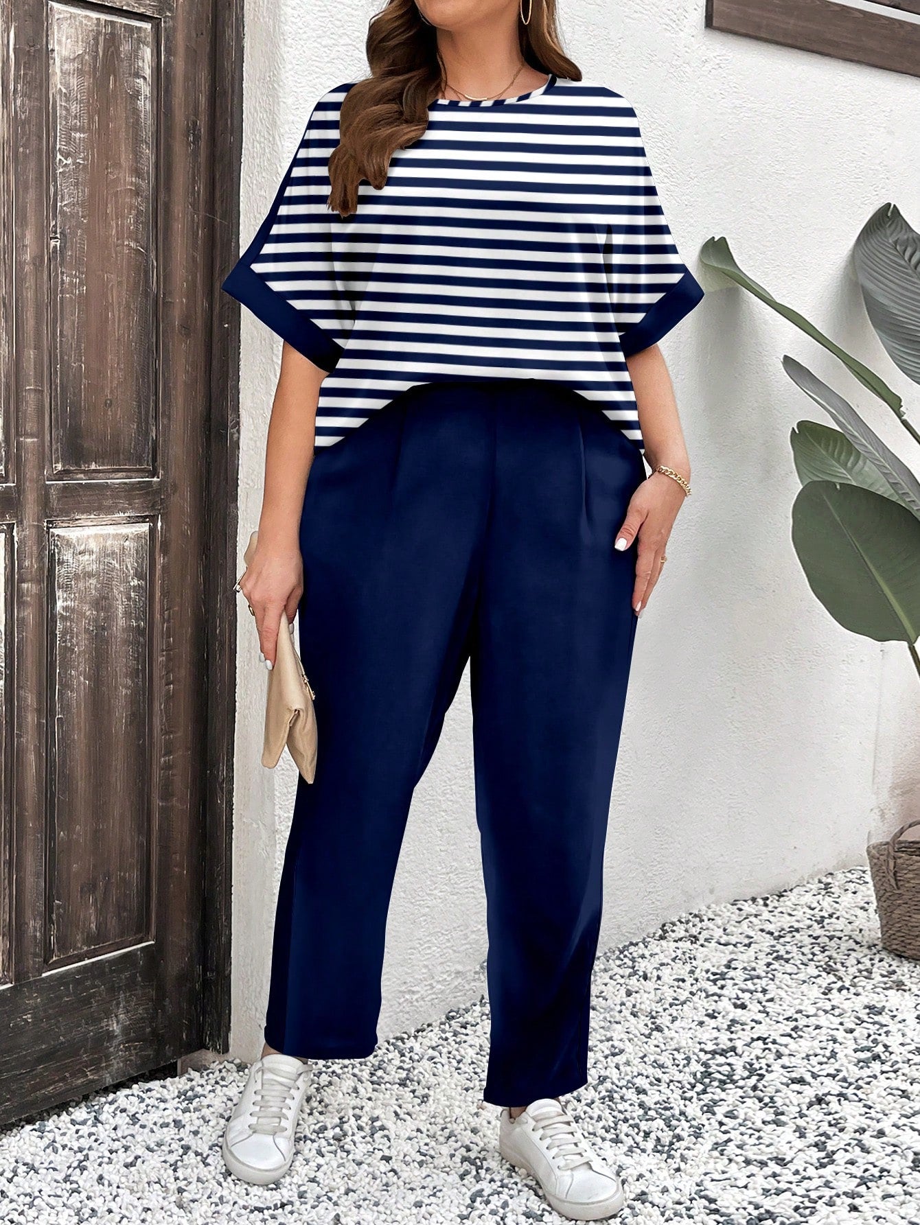 Conjunto feminino manga curta e calça Lorena. Plus Size