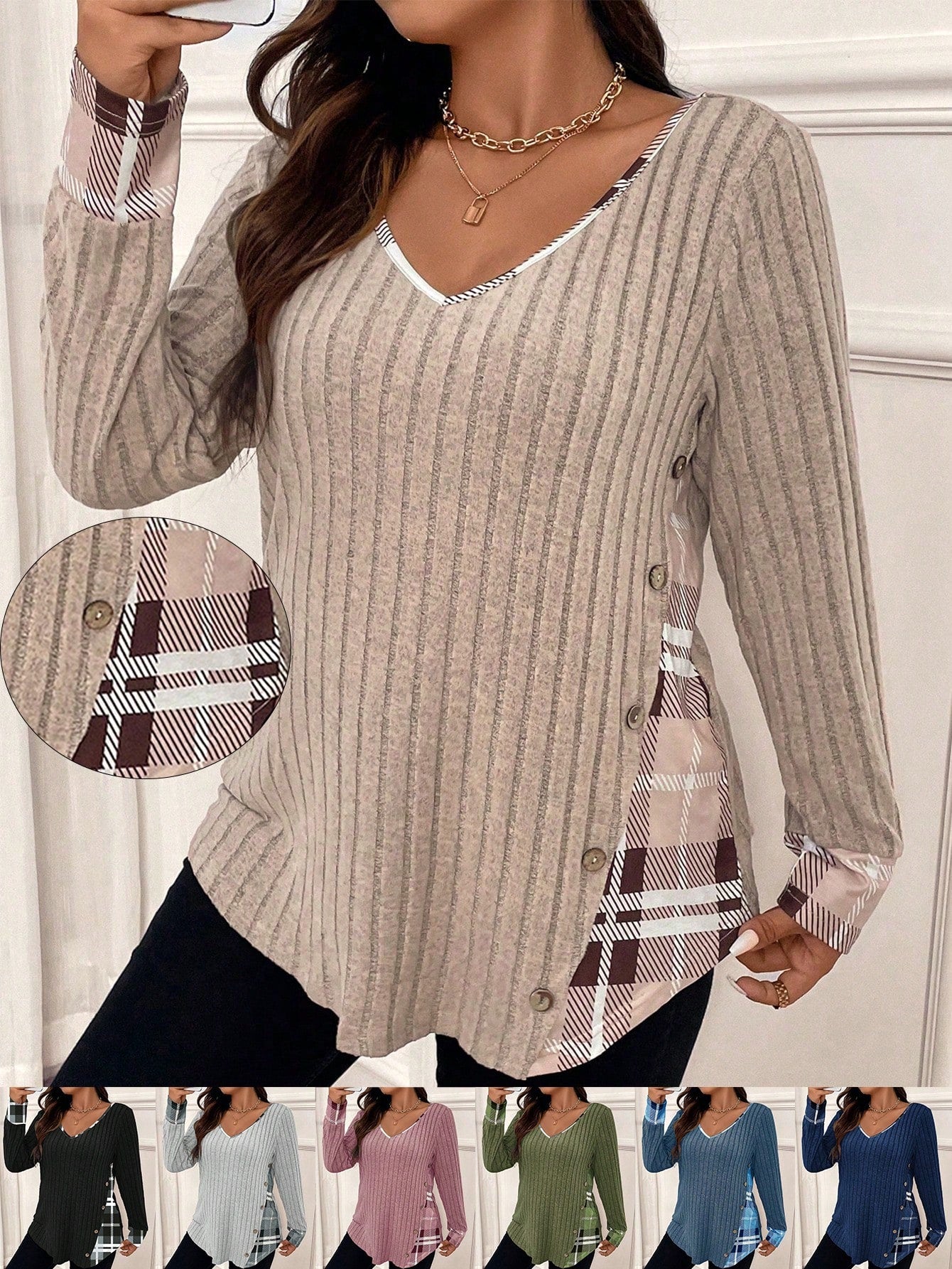 Blusa Mirtha Plus Size – Estilo e Conforto com Toque Xadrez Sofisticado