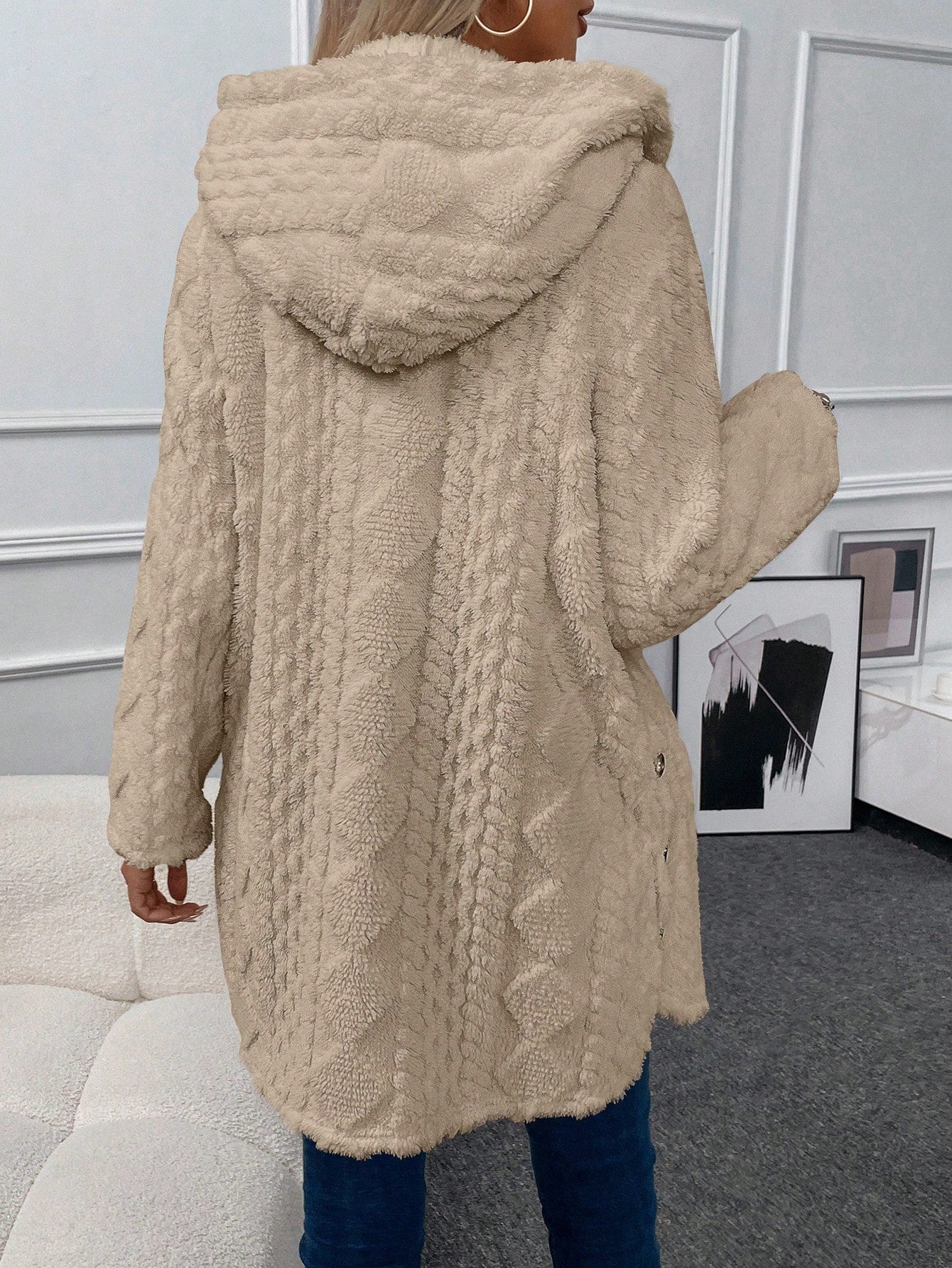 Casaco Feminino com Botão Teddy Com capuz Ivanka