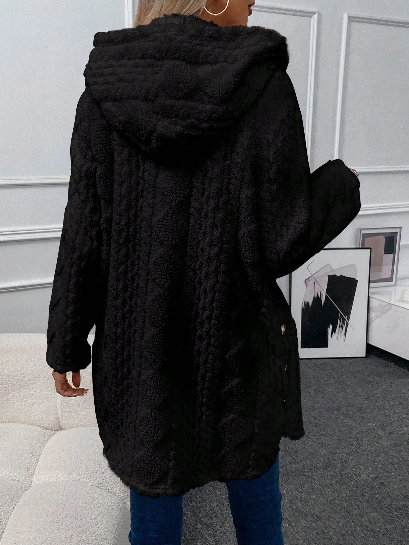 Casaco Feminino com Botão Teddy Com capuz Ivanka