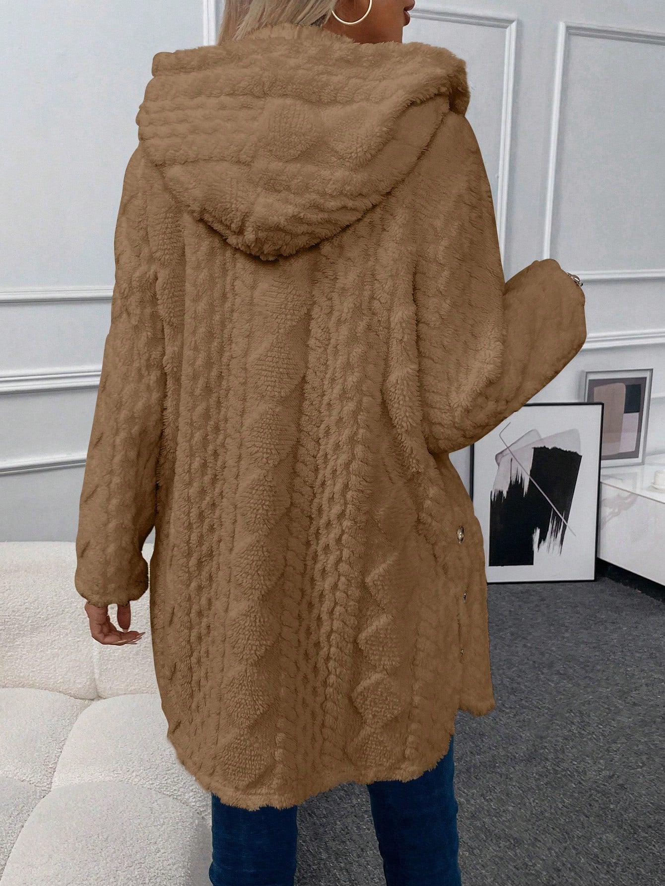 Casaco Feminino com Botão Teddy Com capuz Ivanka
