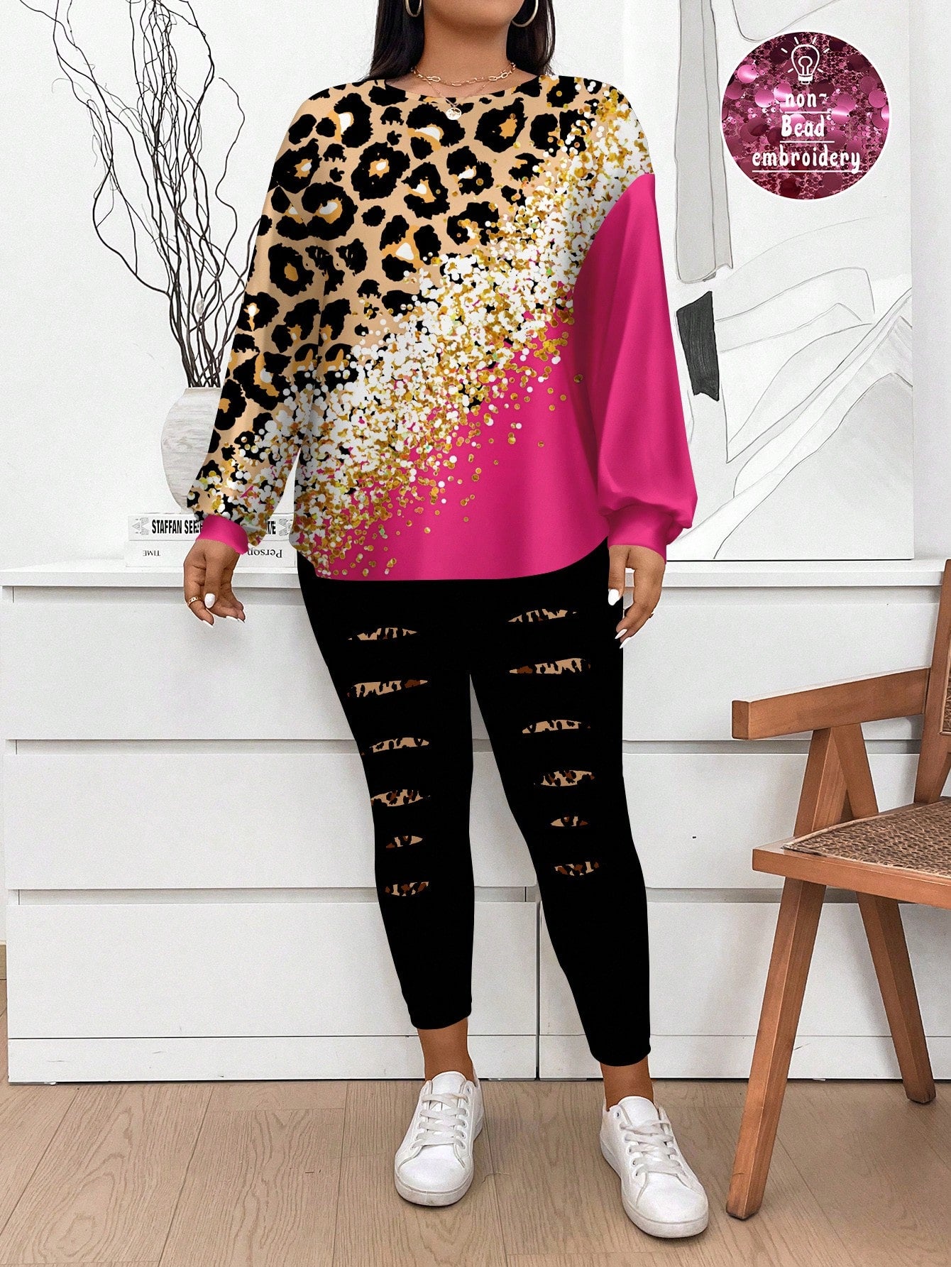 Conjunto Feminino Camiseta Listrada e Legging - Mirna Plus Size