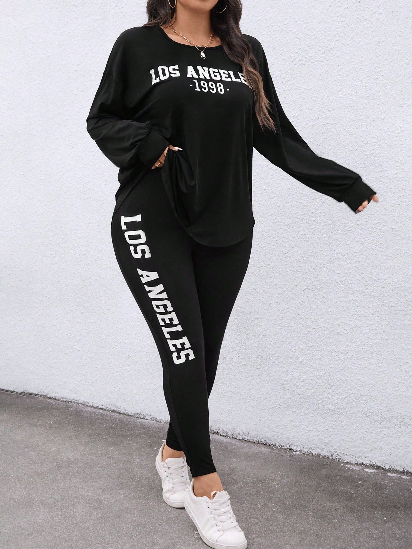 Conjunto Feminino Camiseta Listrada e Legging - Mirna Plus Size