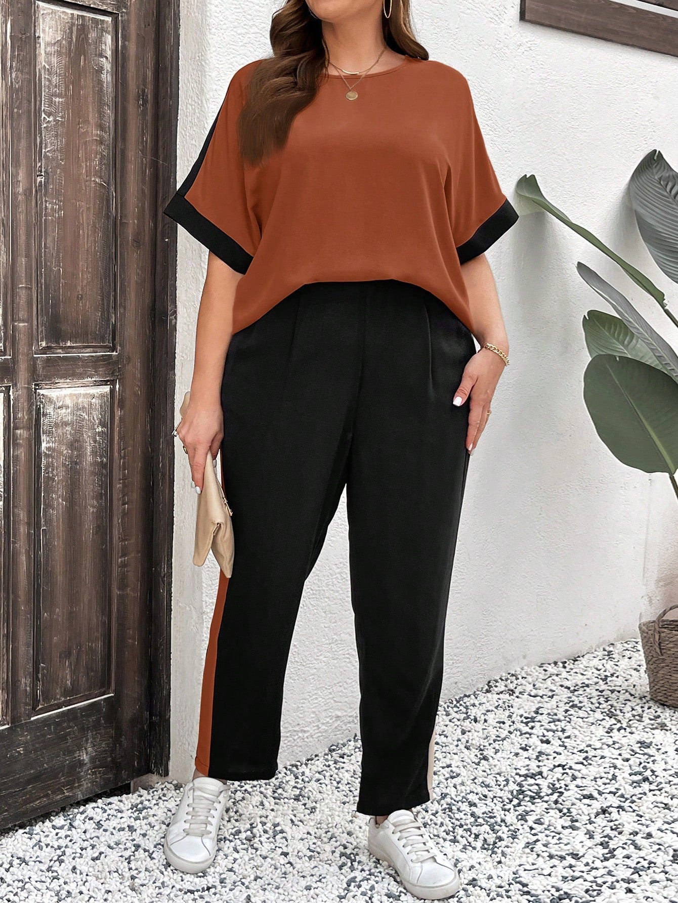 Conjunto feminino manga curta e calça Lorena. Plus Size