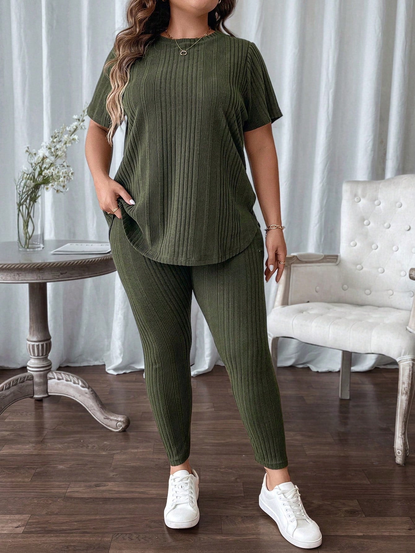 Conjunto feminino canelado Vannesa. Plus Size