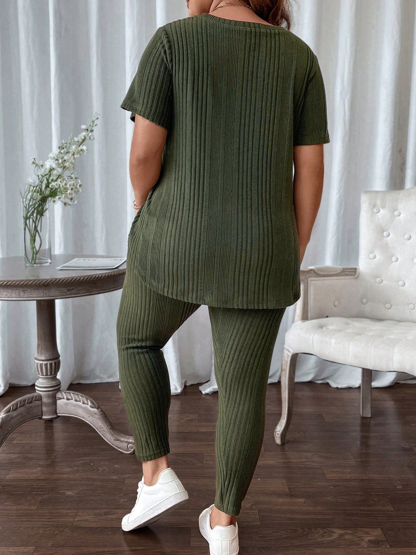 Conjunto feminino canelado Vannesa. Plus Size