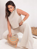 Conjunto feminino de blusa manga curta e calça Telma.