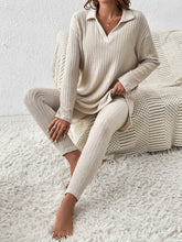 Conjunto feminino canelado com gola lapela Johanny