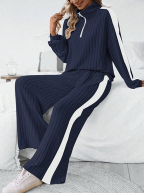 Conjunto feminino canelado com zíper frontal Grecia