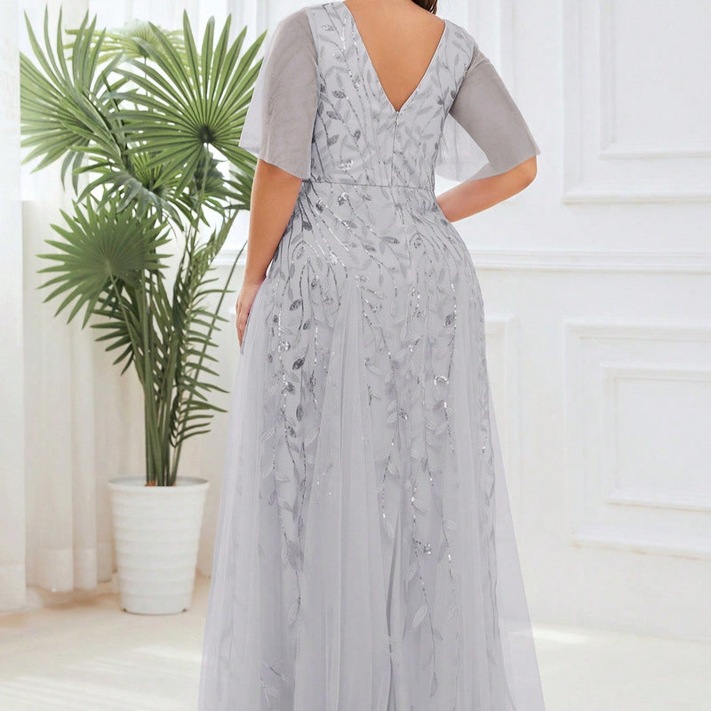 Vestido Feminino Malha Contraste, Lantejoula Contraste. Elegante Angelina. Plus Size