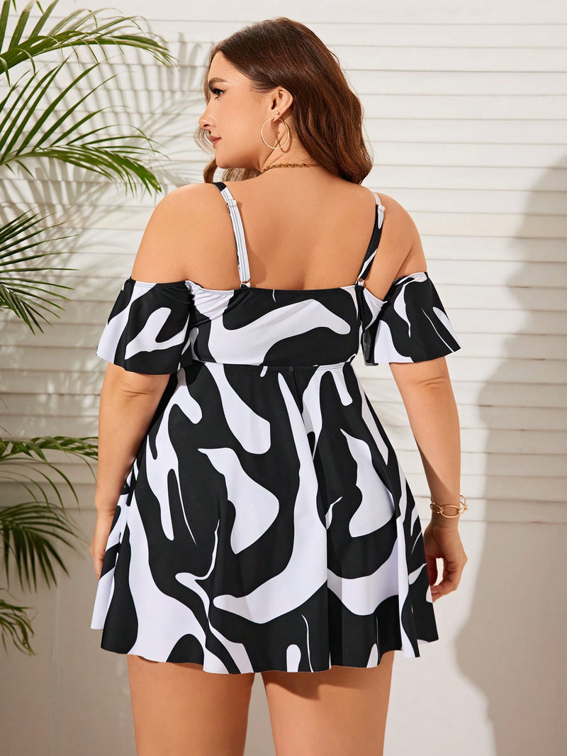 Tankini feminino estampado e manga com babado Vania. Plus Size