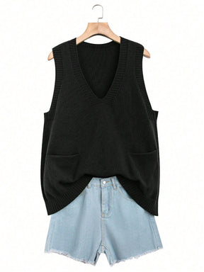 Colete Feminino gola V com bolso frontal Danielly. Plus Size