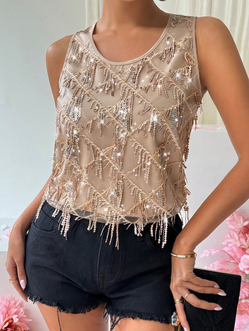 Blusa feminina gola redonda com detalhes de lantejoulas Lissete