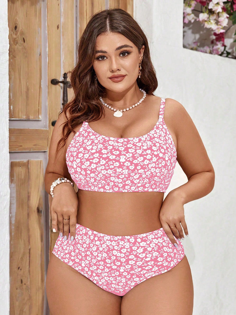 Biquíni feminino cintura alta, estampa floral Lea. Plus Size