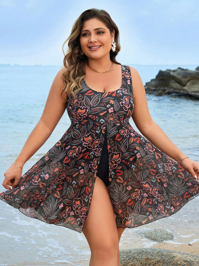 Maiô feminino tipo vestido estampado Jessy. Plus Size