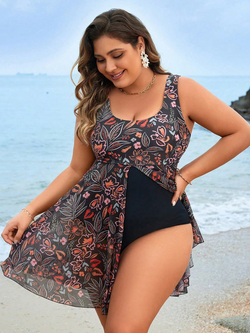 Maiô feminino tipo vestido estampado Jessy. Plus Size