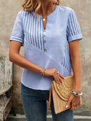 Blusa Feminina com Listras Elegantes e Decote em V - Bianca