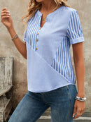 Blusa Feminina com Listras Elegantes e Decote em V - Bianca