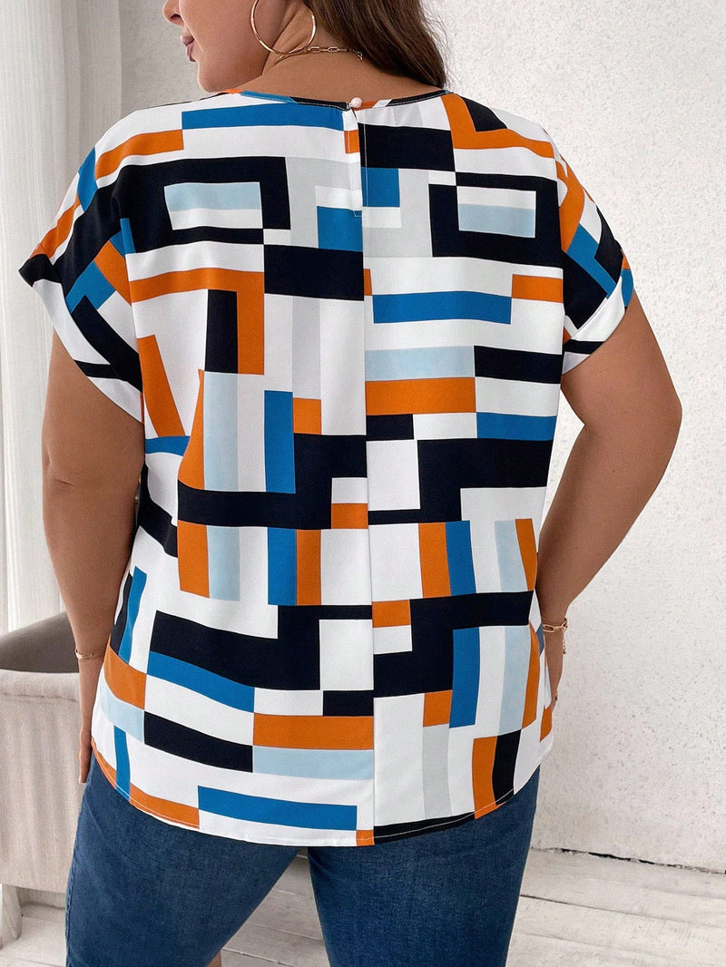 Blusa Feminina com Estampa Geométrica e Mangas Morcego - Laise. Plus Size