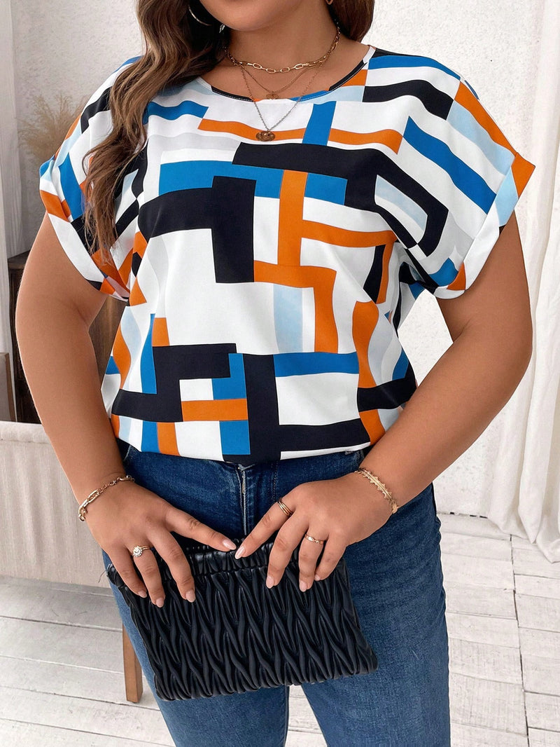 Blusa Feminina com Estampa Geométrica e Mangas Morcego - Laise. Plus Size