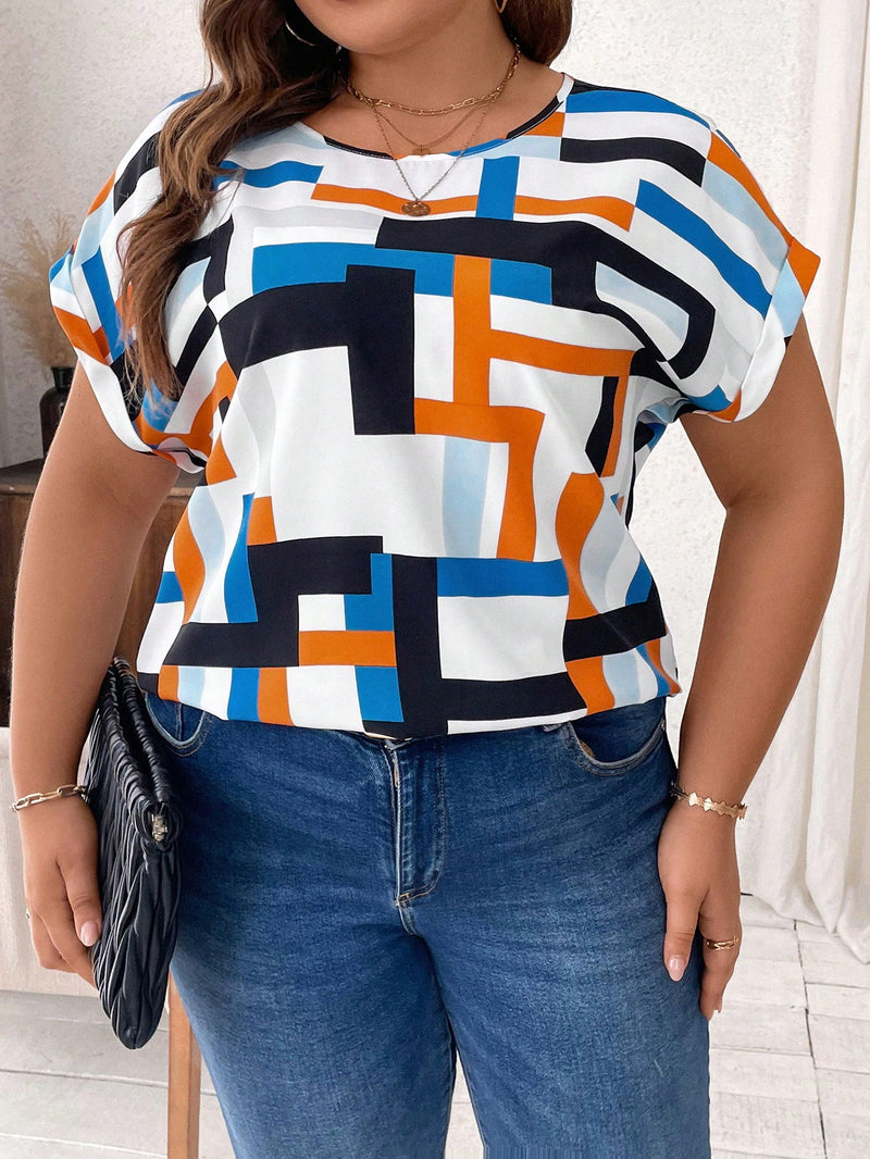 Blusa Feminina com Estampa Geométrica e Mangas Morcego - Laise. Plus Size