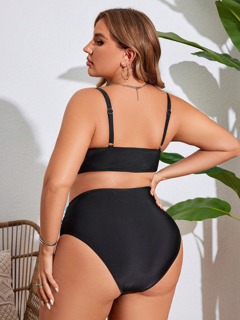 Biquíni feminina Top com estampa degradê e cintura alta cruzada - Chloe Plus Size.