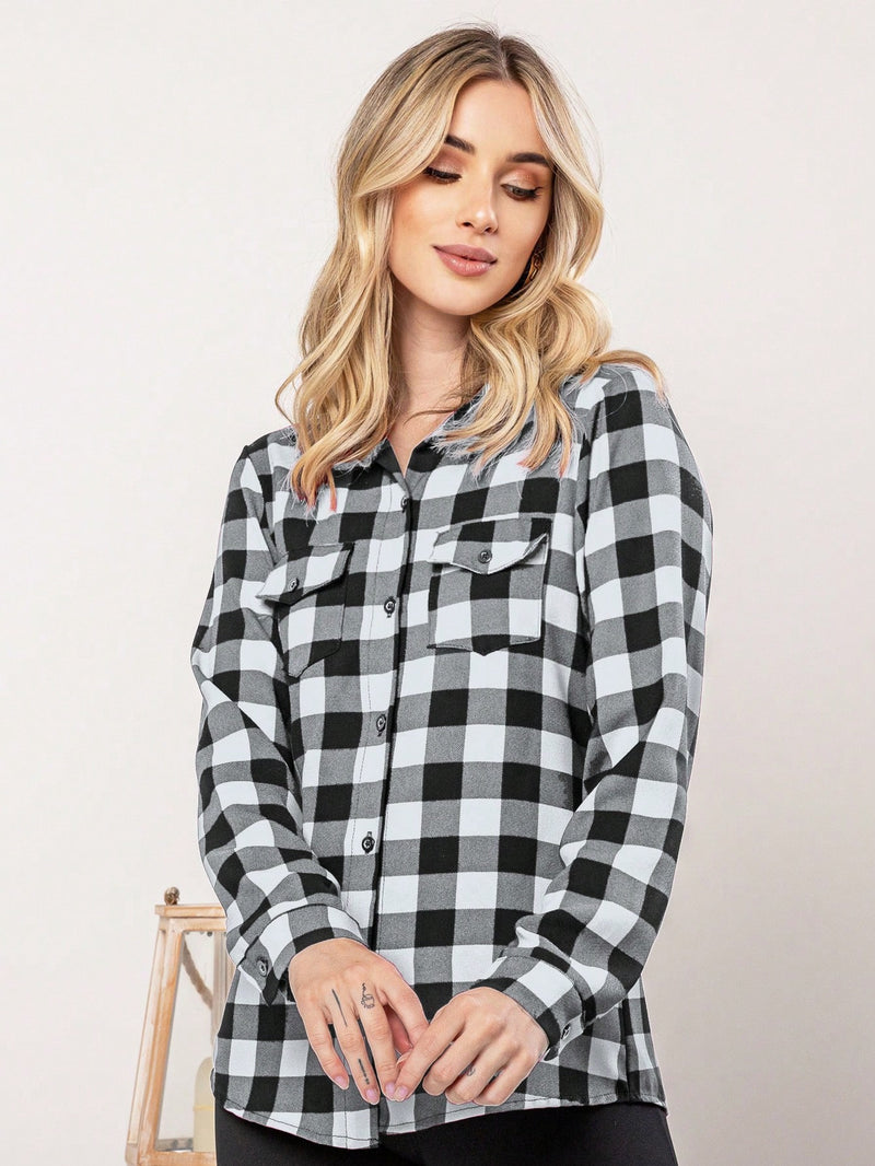 Blusa Feminina manga longa xadrez - Larissa. Plus Size