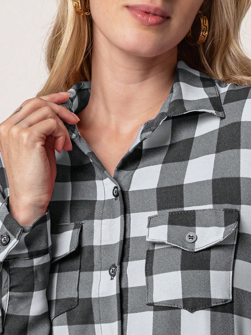 Blusa Feminina manga longa xadrez - Larissa. Plus Size