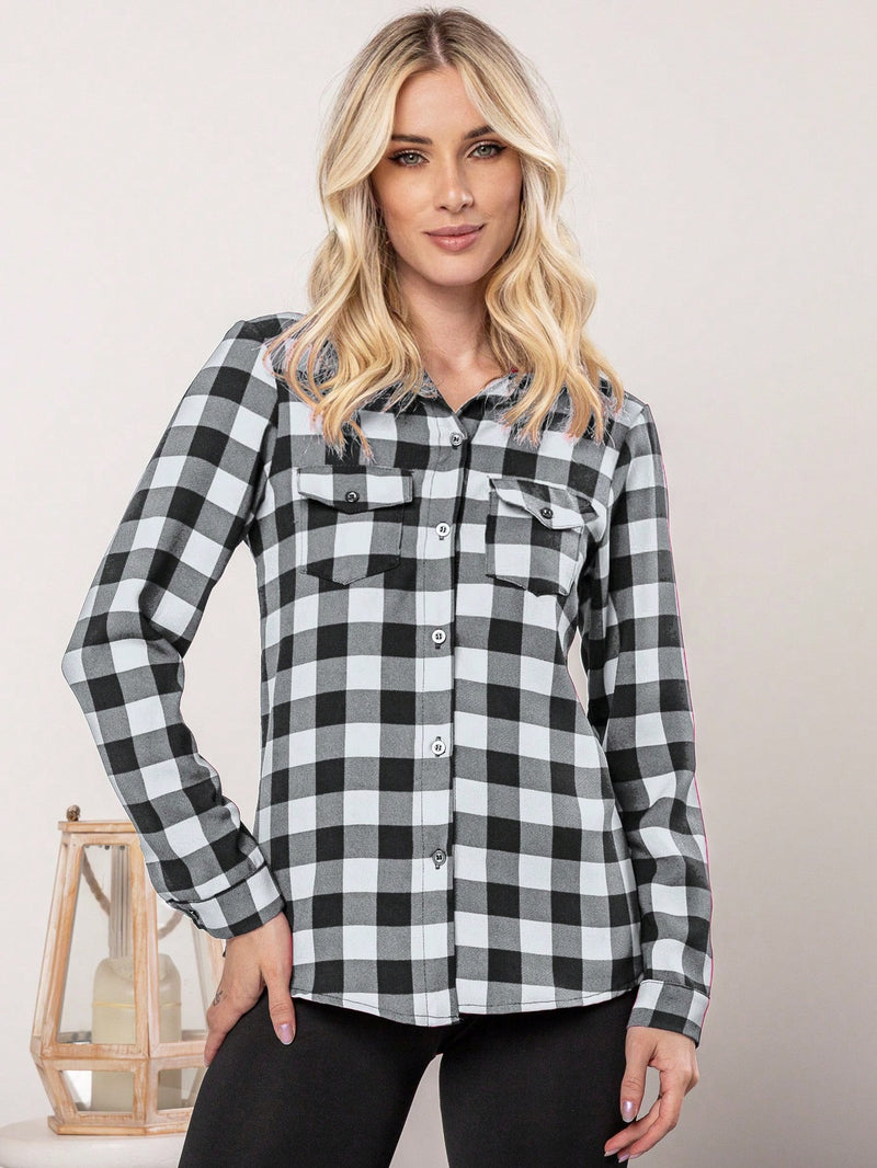 Blusa Feminina manga longa xadrez - Larissa. Plus Size