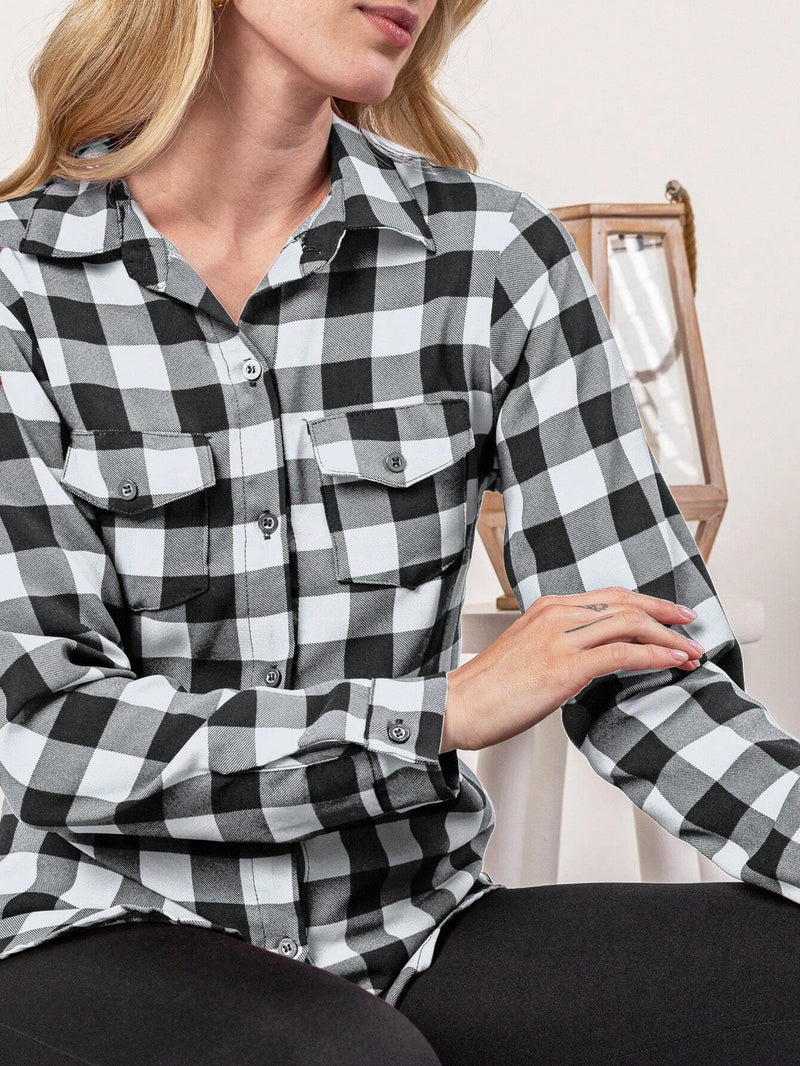 Blusa Feminina manga longa xadrez - Larissa. Plus Size