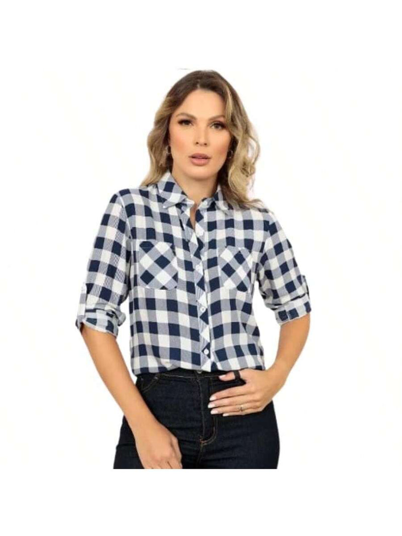 Blusa Feminina manga longa xadrez - Larissa. Plus Size