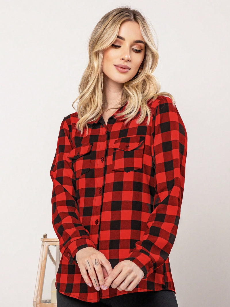 Blusa Feminina manga longa xadrez - Larissa. Plus Size