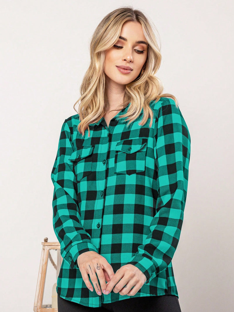 Blusa Feminina manga longa xadrez - Larissa. Plus Size