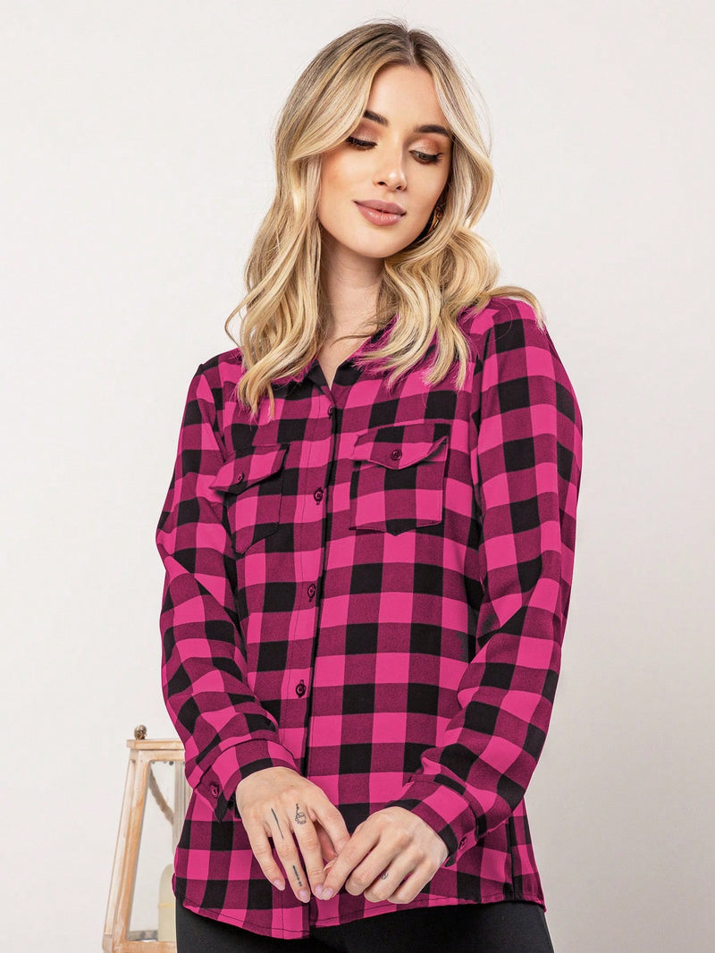 Blusa Feminina manga longa xadrez - Larissa. Plus Size