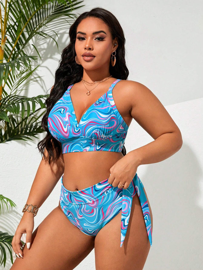 Biquini Feminino com Alça Ajustável, Cintura Alta, Cordão Lateral - Brisna. Plus Size