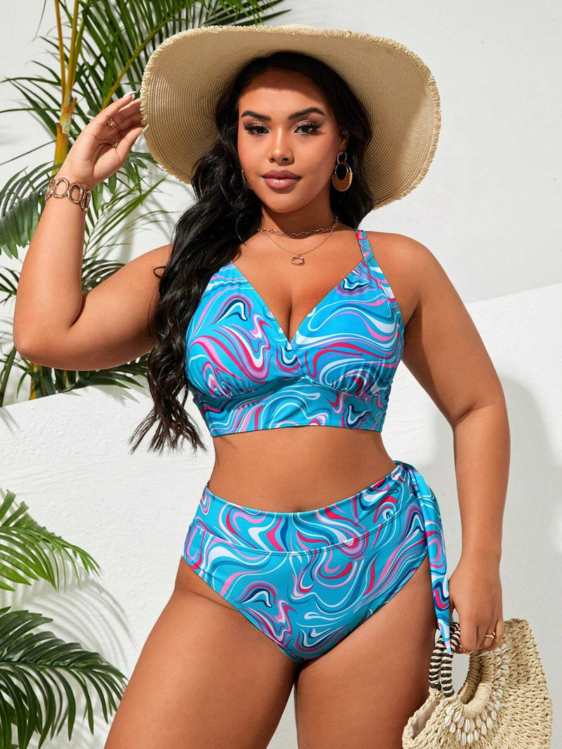 Biquini Feminino com Alça Ajustável, Cintura Alta, Cordão Lateral - Brisna. Plus Size