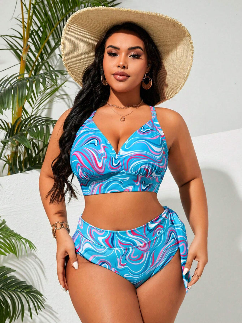 Biquini Feminino com Alça Ajustável, Cintura Alta, Cordão Lateral - Brisna. Plus Size