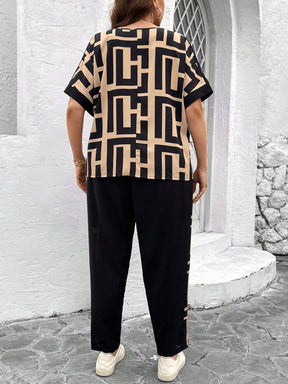 Conjunto feminino manga curta e calça Lorena. Plus Size