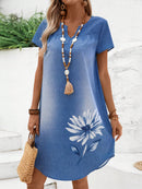 Vestido feminino de manga curta com estampa floral Nelly