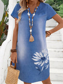 Vestido feminino de manga curta com estampa floral Nelly