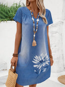 Vestido feminino de manga curta com estampa floral Nelly